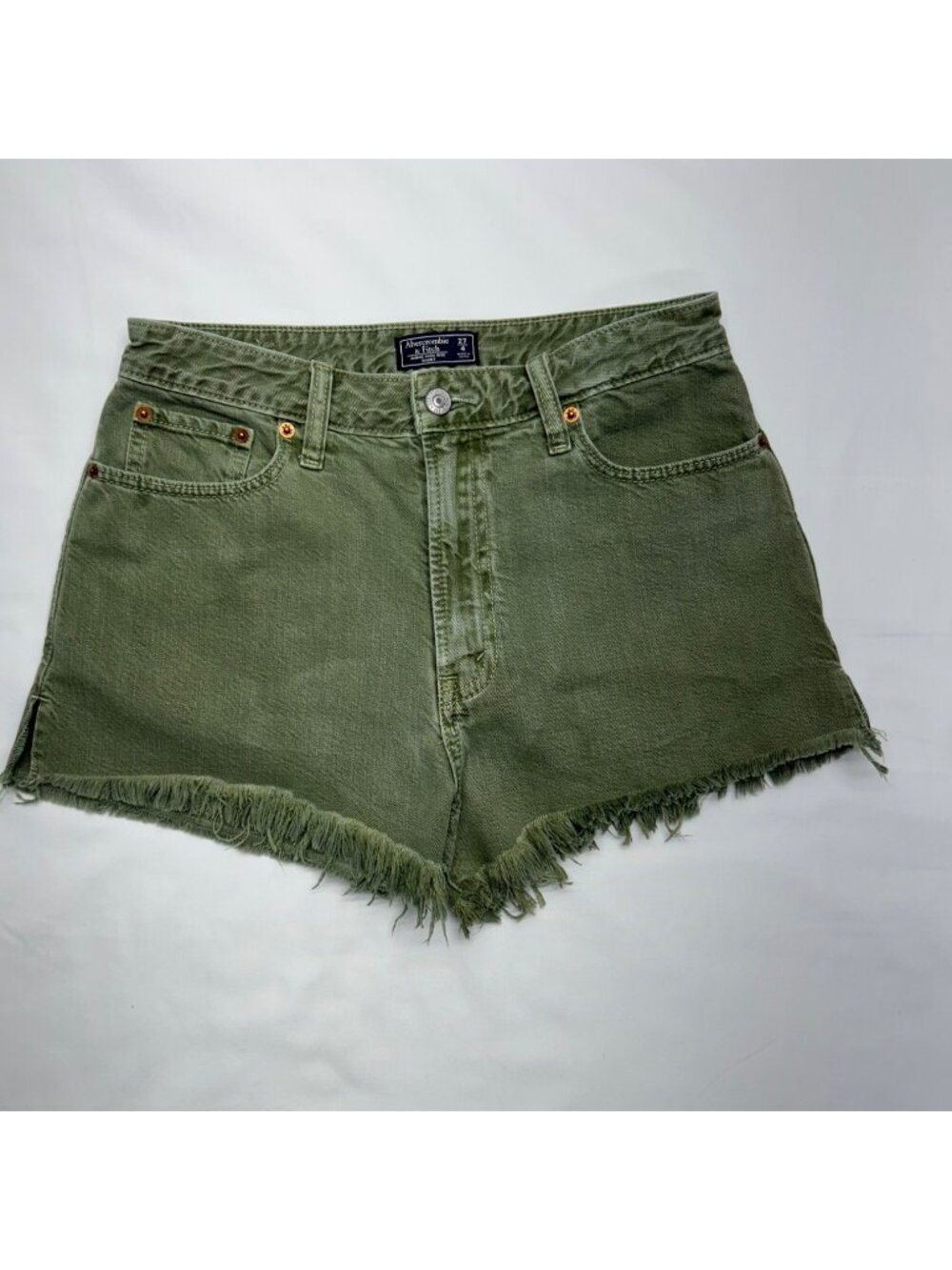 Abercrombie & Fitch Annie High Rise Women's 4/27 Olive Raw Hem Logo